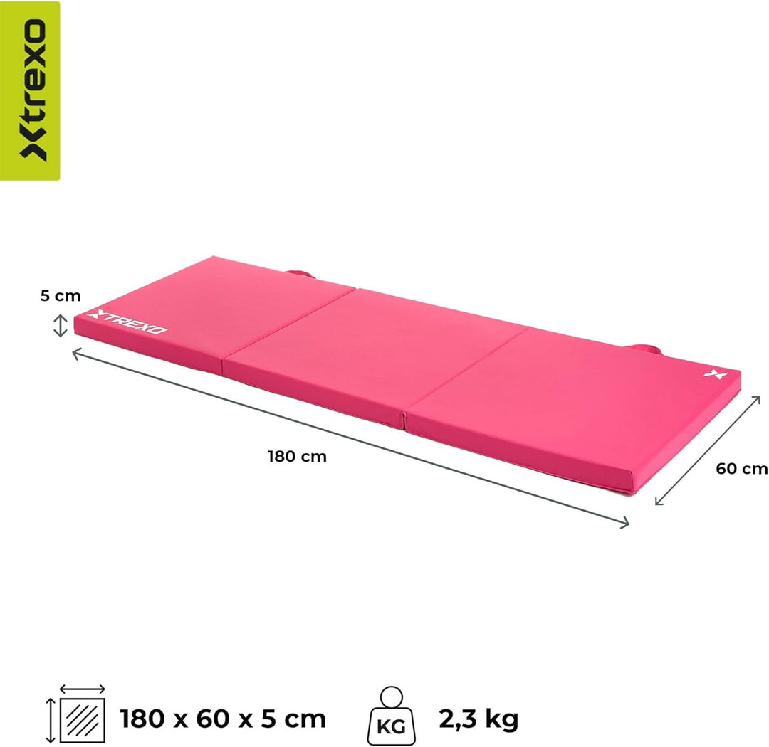 TREXO Faltbare Gymnastikmatratze - 3-teilig, abriebfester Öko-Lederbezug, flexibler PE-Schaum, Trage