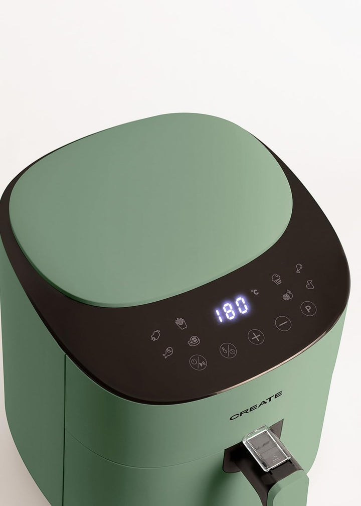 CREATE/FRYER AIR PRO COMPACT/Heissluftfritteuse 3.5L Grün-Sage / 8 Programme, Display, praktisch, le