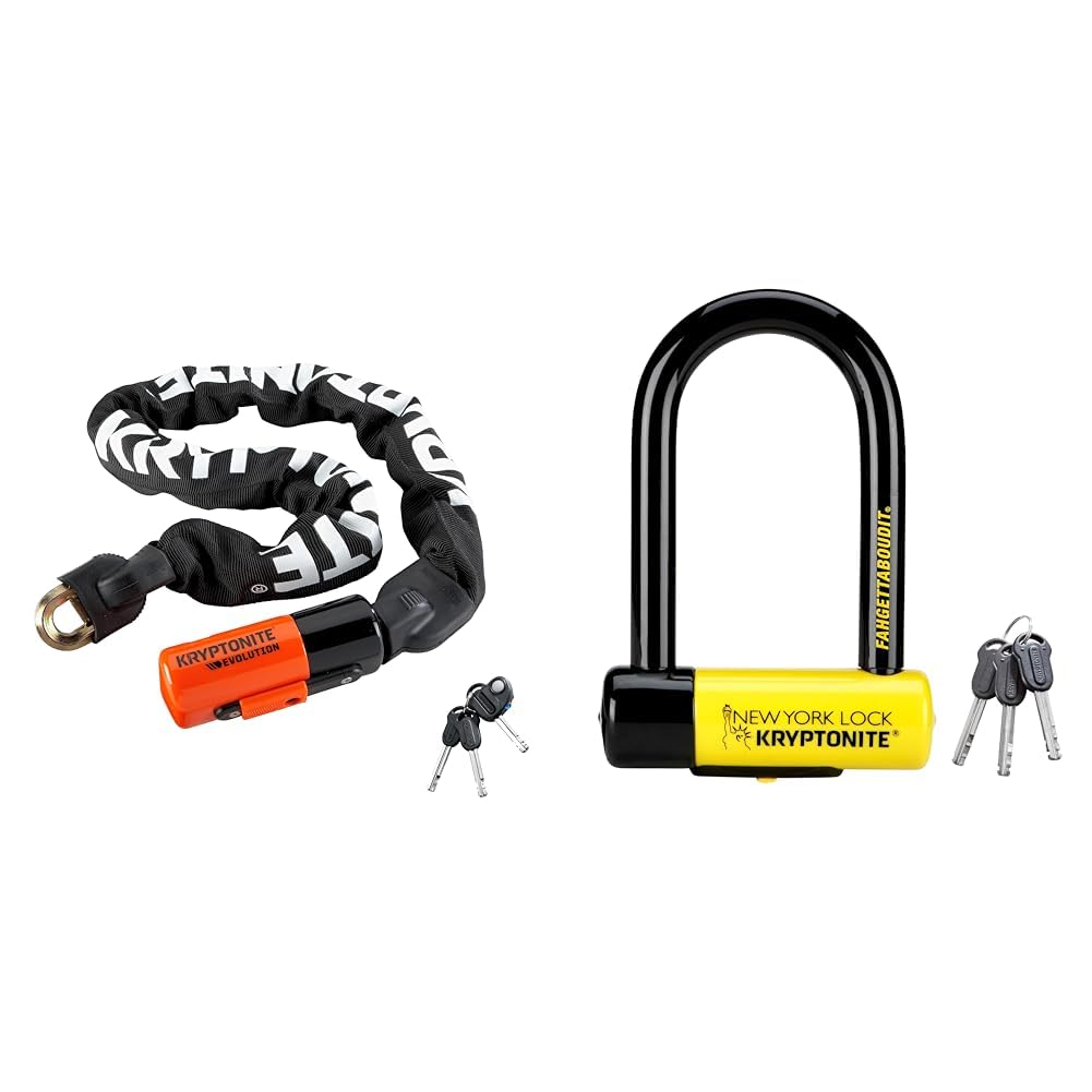 Kryptonite New York Fahgettaboudit Mini Fahrradschloss, Gelb, Small & 808 Kabelschloss Evolution ser
