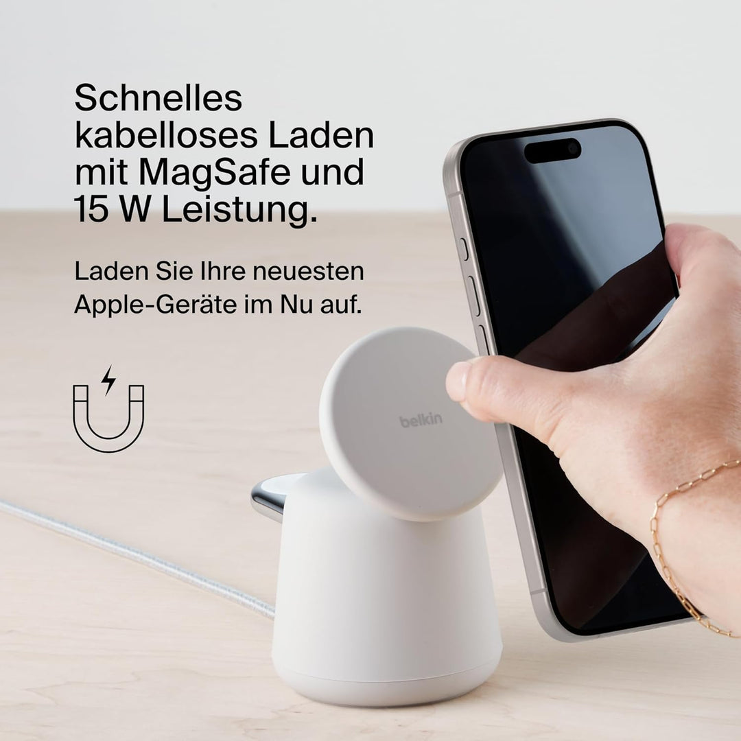 Belkin BoostCharge Pro kabellose 2-in-1-Ladestation mit MagSafe (15 W), MagSafe Ladegerät, kompatibe