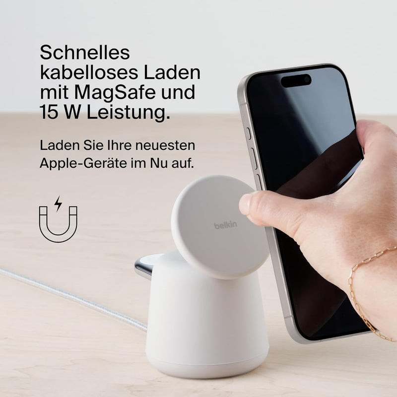 Belkin BoostCharge Pro kabellose 2-in-1-Ladestation mit MagSafe (15 W), MagSafe Ladegerät, kompatibe