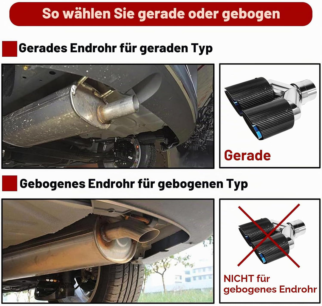 54mm Auspuffspitzen Auspuff Edelstahl und Glänzende Kohlefaser Auto Auspuff Endrohr, Einlass 2,1" Au