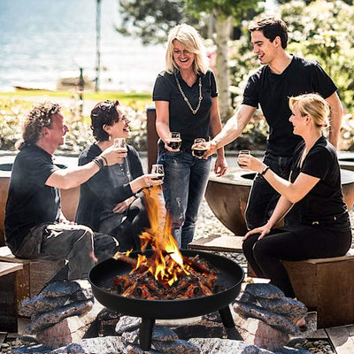 Herrselsam Feuerschale Ø 80 cm Feuerstelle für den Garten, mit 3 abnehmbaren Füssen und Griffen, Out