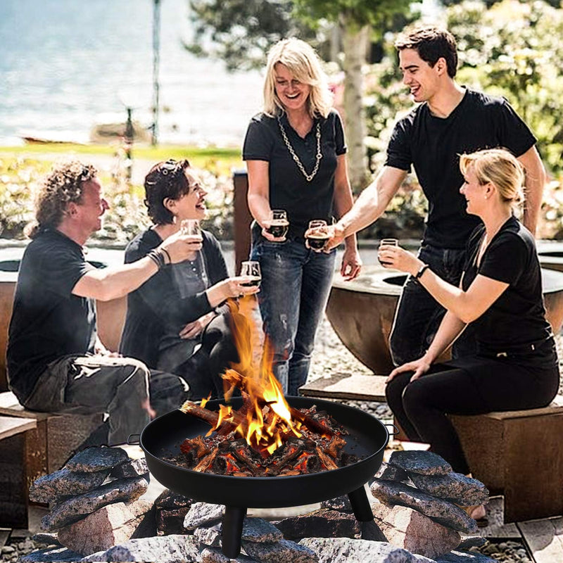 Herrselsam Feuerschale Ø 80 cm Feuerstelle für den Garten, mit 3 abnehmbaren Füssen und Griffen, Out