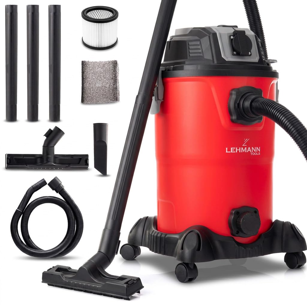 LEHMANN Industriestaubsauger 30L - Nass Trockensauger mit Steckdose - Blasfunktion - Doppelfilteranl