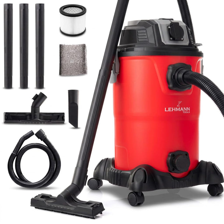 LEHMANN Industriestaubsauger 30L - Nass Trockensauger mit Steckdose - Blasfunktion - Doppelfilteranl