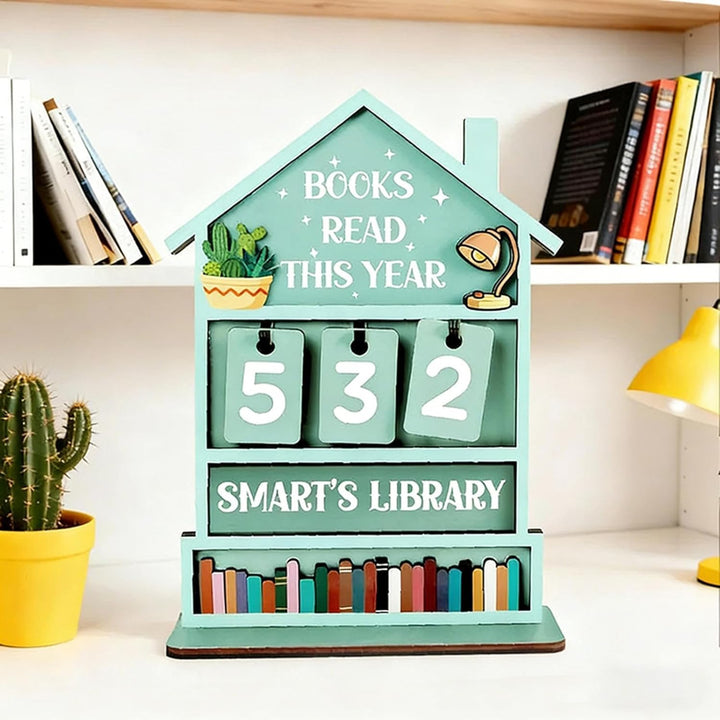 Books Read This Year Sign, Wooden Books Read This Year Counter, Rustic House Shaped Book Tracker for