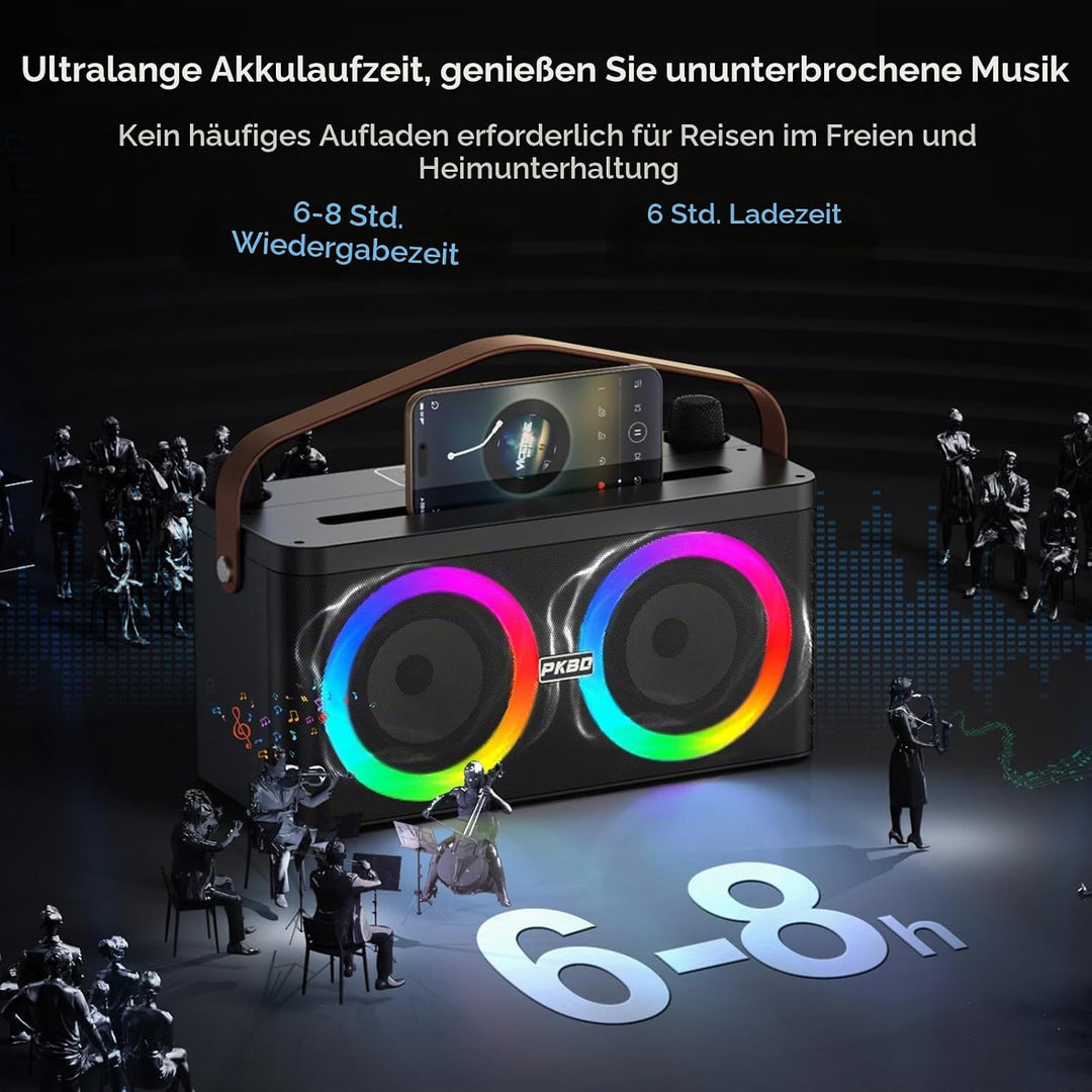Karaoke Maschine mit Telefon-/Pad-Halterung, Tragbarer Bluetooth-Lautsprecher mit 2 kabellosen Mikro