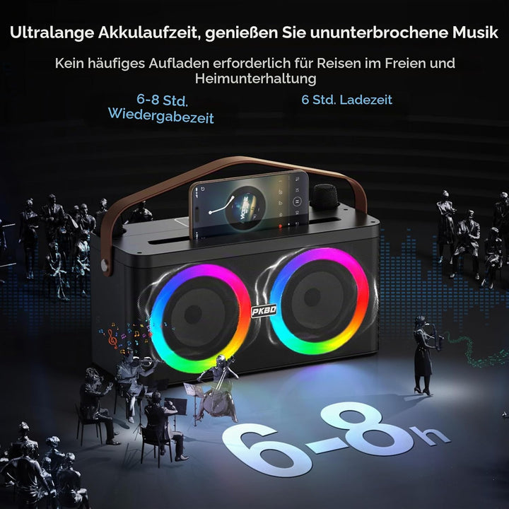 Karaoke Maschine mit Telefon-/Pad-Halterung, Tragbarer Bluetooth-Lautsprecher mit 2 kabellosen Mikro