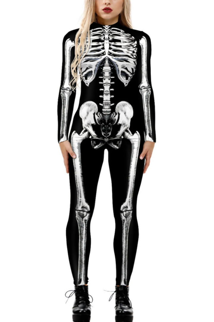 Shmily Girl Skelett Kostüm Damen Herren Halloween Kostüme Cosplay Overall Bodysuit Schwarz Weiss L,