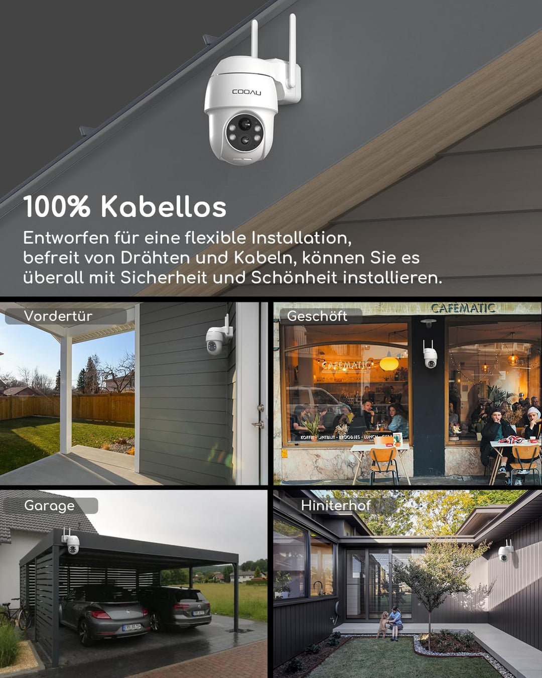 COOAU 2K Überwachungskamera Aussen Akku , 355°/90° Schwenkbar, Kabellose WLAN IP Kamera Outdoor mit