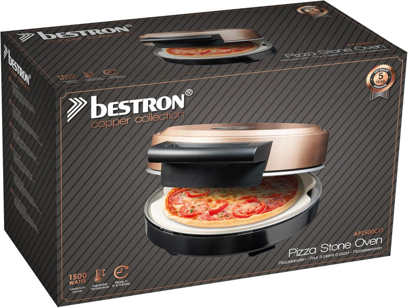 Bestron Pizzaofen für knusprige Pizzen in 5-10 Minuten, elektischer Pizzaofen mit bis zu echten 320°