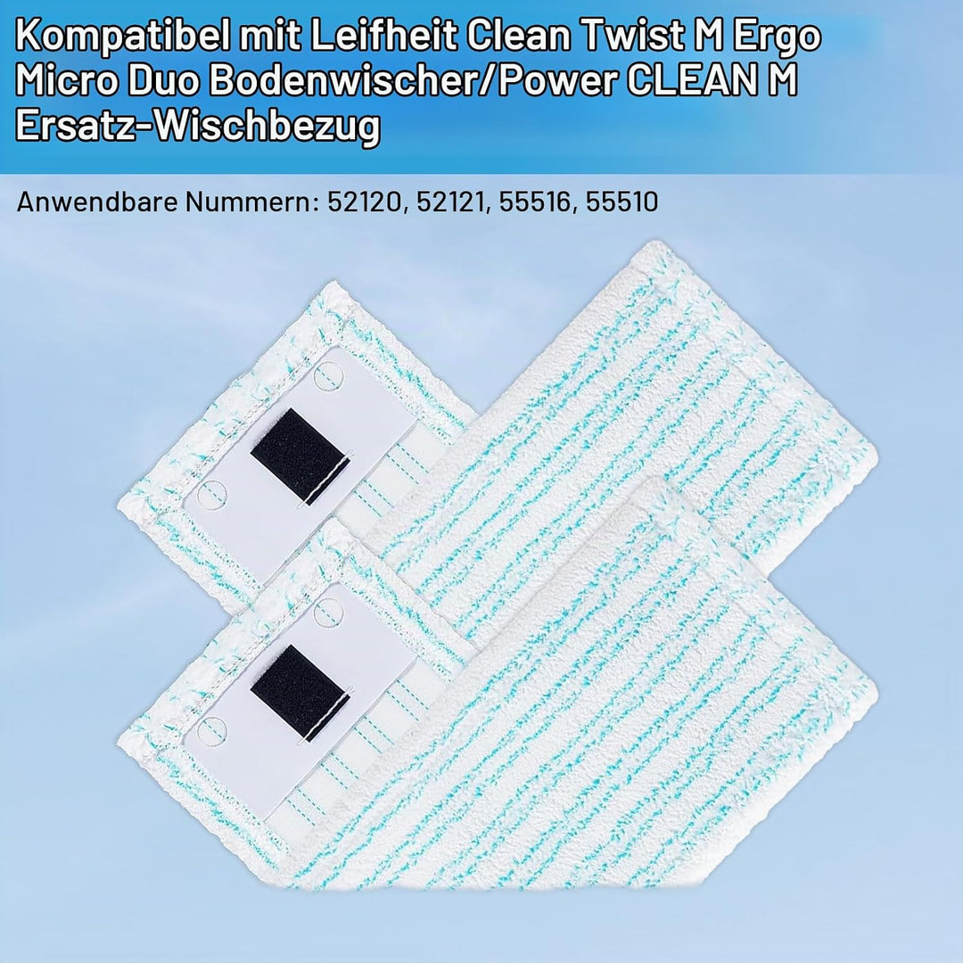 4 Stück Wischbezug für Leifheit Clean Twist M Ergo Micro Duo, 2 Arten Mikrofaser Effiziente Wasserau