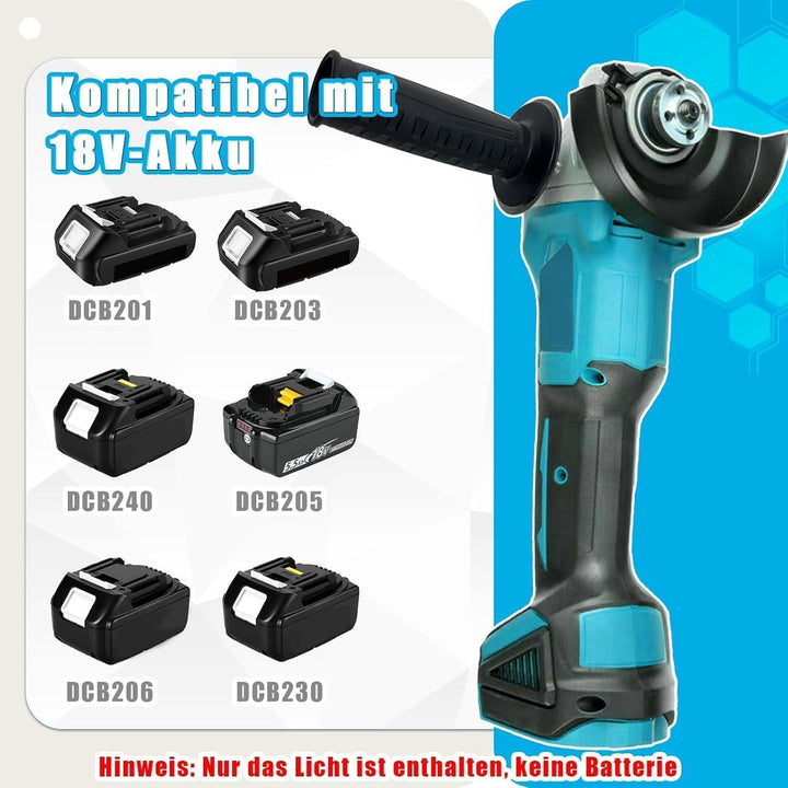 Akku Winkelschleifer，Ersatz für Makita Akku 18V, mit 2× 5.5Ah Akkus &amp; Ladegerät, Kabellos Neues Upgr
