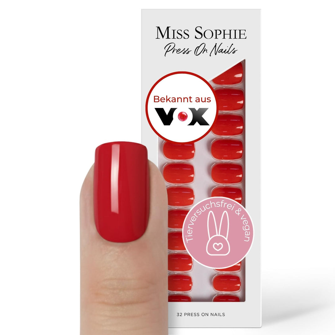 Original Miss Sophie Press On Nails | 32 Stück | Lipstick Red | Short Square | Für Fingernägel 1 stü