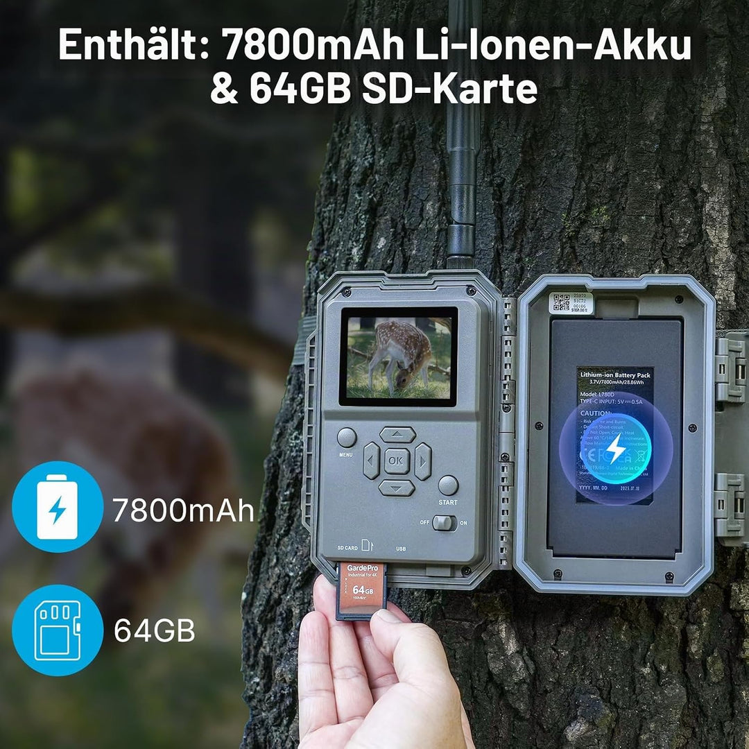 Meidase S970 Pro 4G LTE Wildkamera, 48MP 1296P, mit Live Streaming, 30m Nachtsehen, 0.1s Bewegungsau