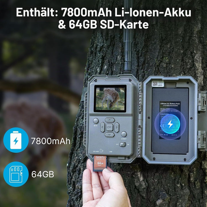 Meidase S970 Pro 4G LTE Wildkamera, 48MP 1296P, mit Live Streaming, 30m Nachtsehen, 0.1s Bewegungsau