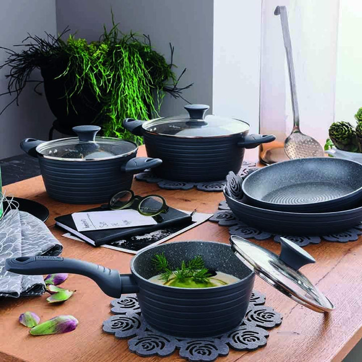 Tognana Cooking Circle Ardesia Antihaft-Töpfe und Pfannen mit Topfschutz, Set mit 2 Pfannen, 3 Töpfe