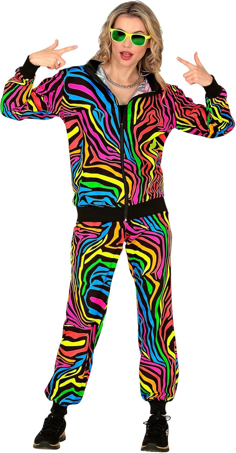 Widmann Trainingsanzug Neon Regenbogen für Erwachsene | Mehrfarbig - Jogginganzug 80er Jahre S Regen