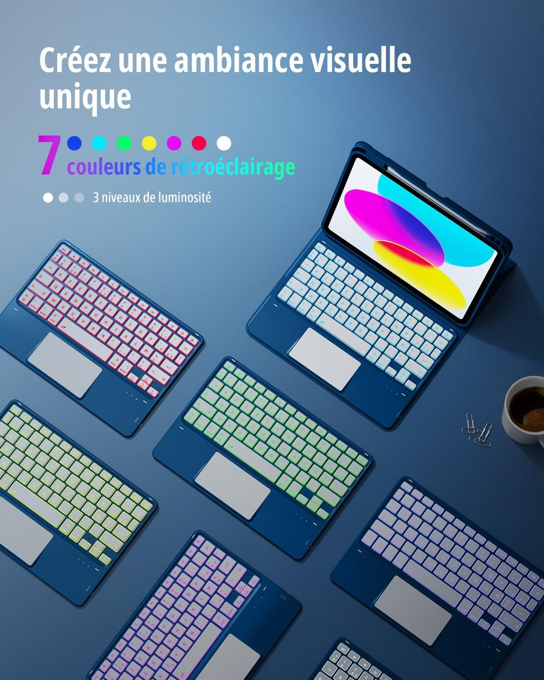 CACOE Hülle Tastatur Kompatibel mit iPad 10 Generation 10.9 Zoll 2022 A2757/A2777 mit Touchpad, 7-Fa