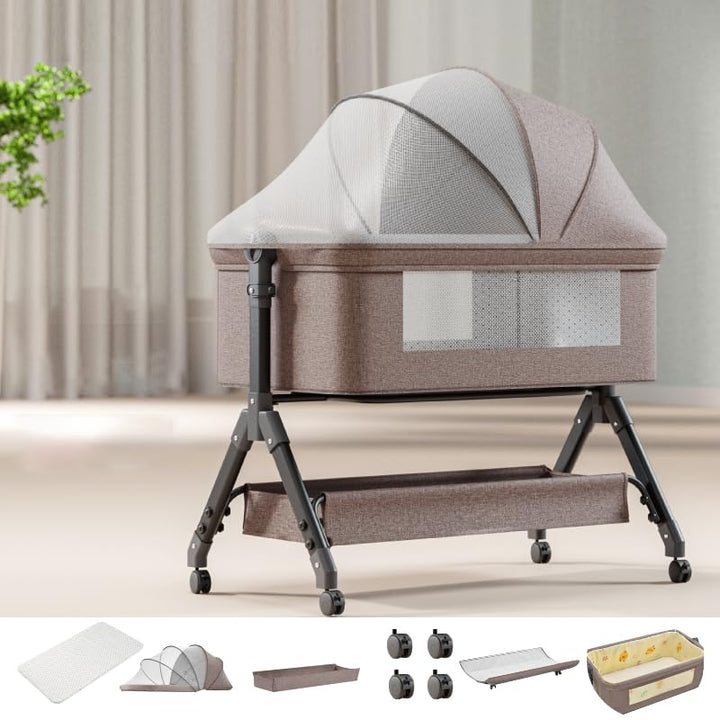 Next to me Krippe höhenverstellbar, tragbares Babybett, stabiles Babybett, 3-in-1, mit waschbarer Ma