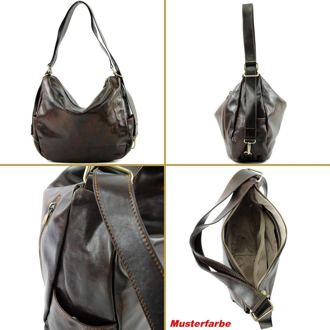 modamoda de T176 Damen Rucksack Tasche aus hochwertigem Leder, handmade in Italy T176 Dark Chocolate