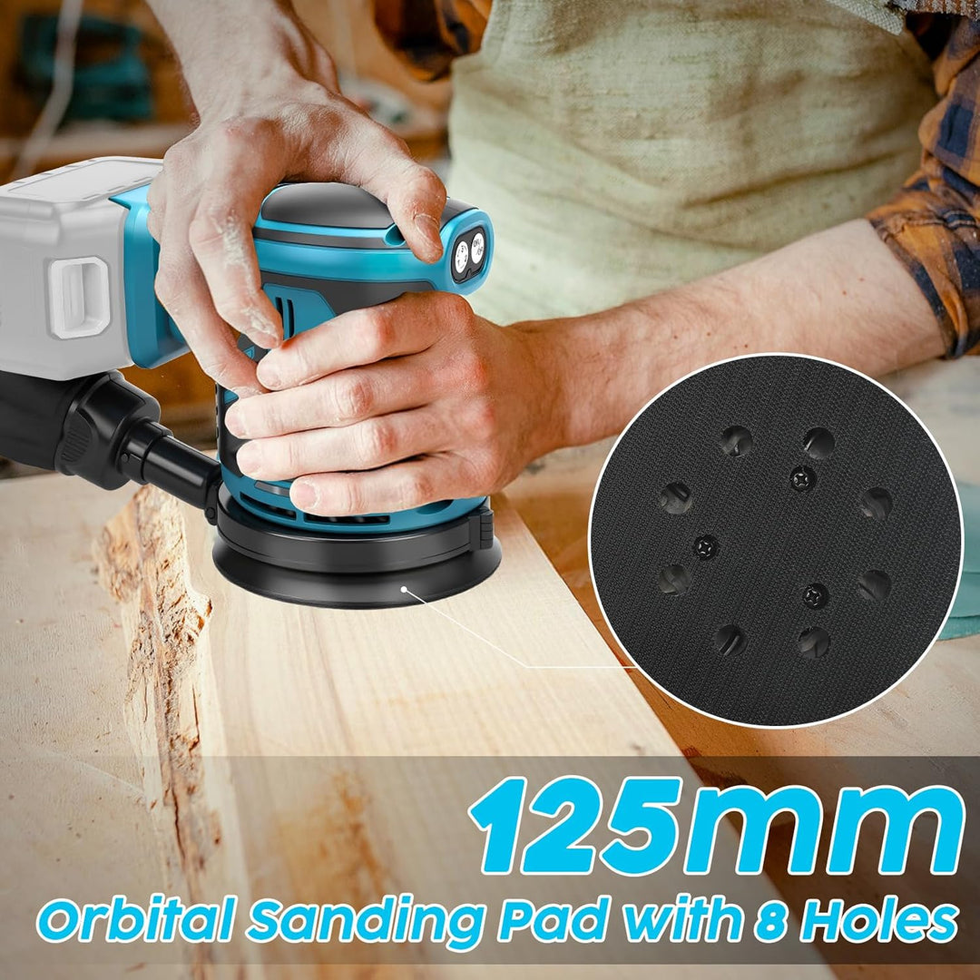 Akku-Exzenterschleifer, 125 mm Professional Exzenterschleifer für Makita 18V Akku, 11000rpm Akkuschl