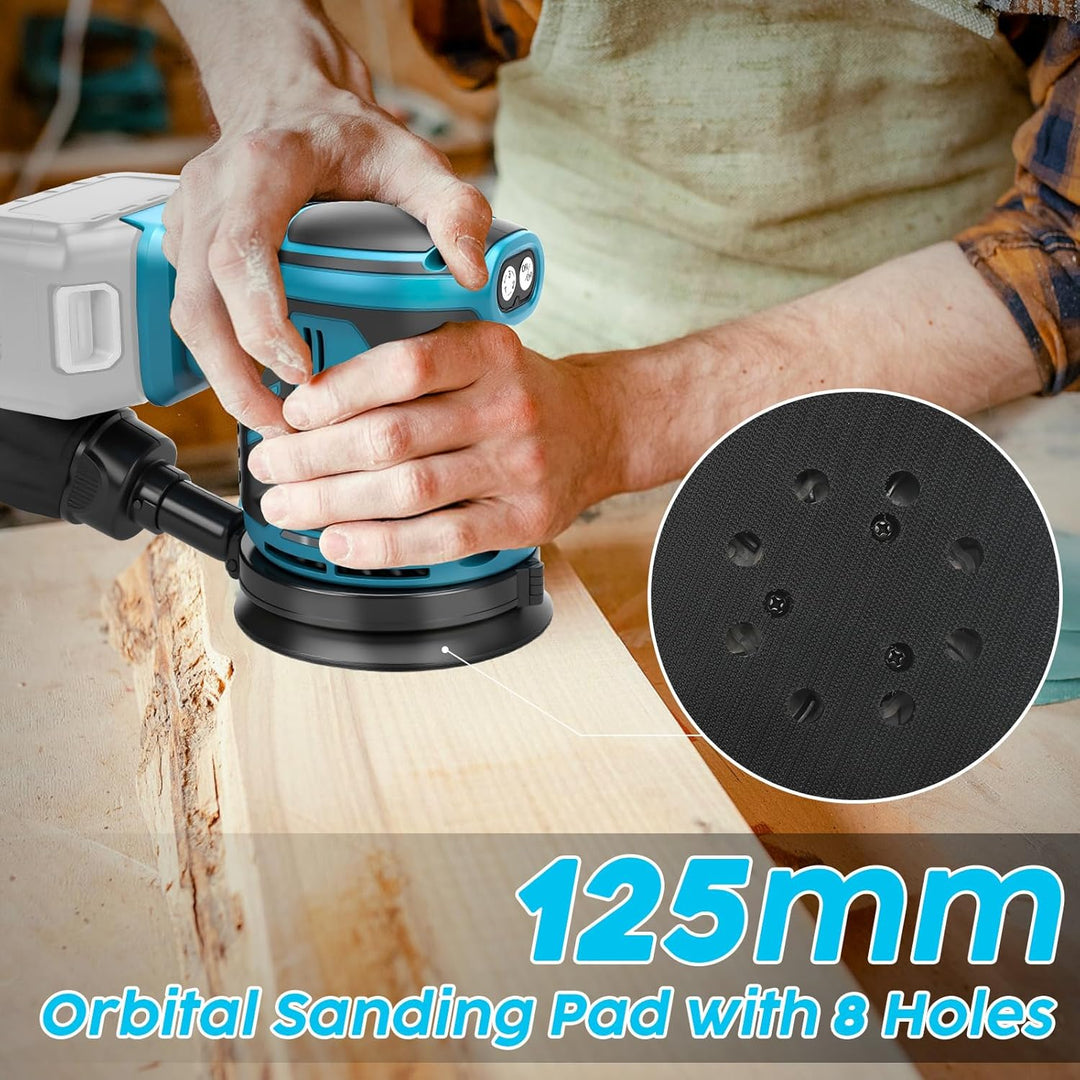 Akku-Exzenterschleifer, 125 mm Professional Exzenterschleifer für Makita 18V Akku, Bürstenloser Moto