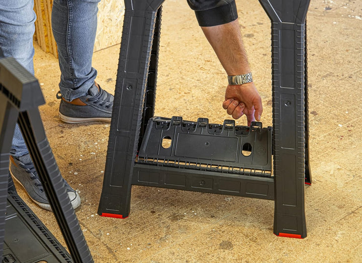 OliveBird Arbeitsbock Set, klappbarer Unterstellbock mit Sägebock-Funktion und Werkzeug-Ablage, bela