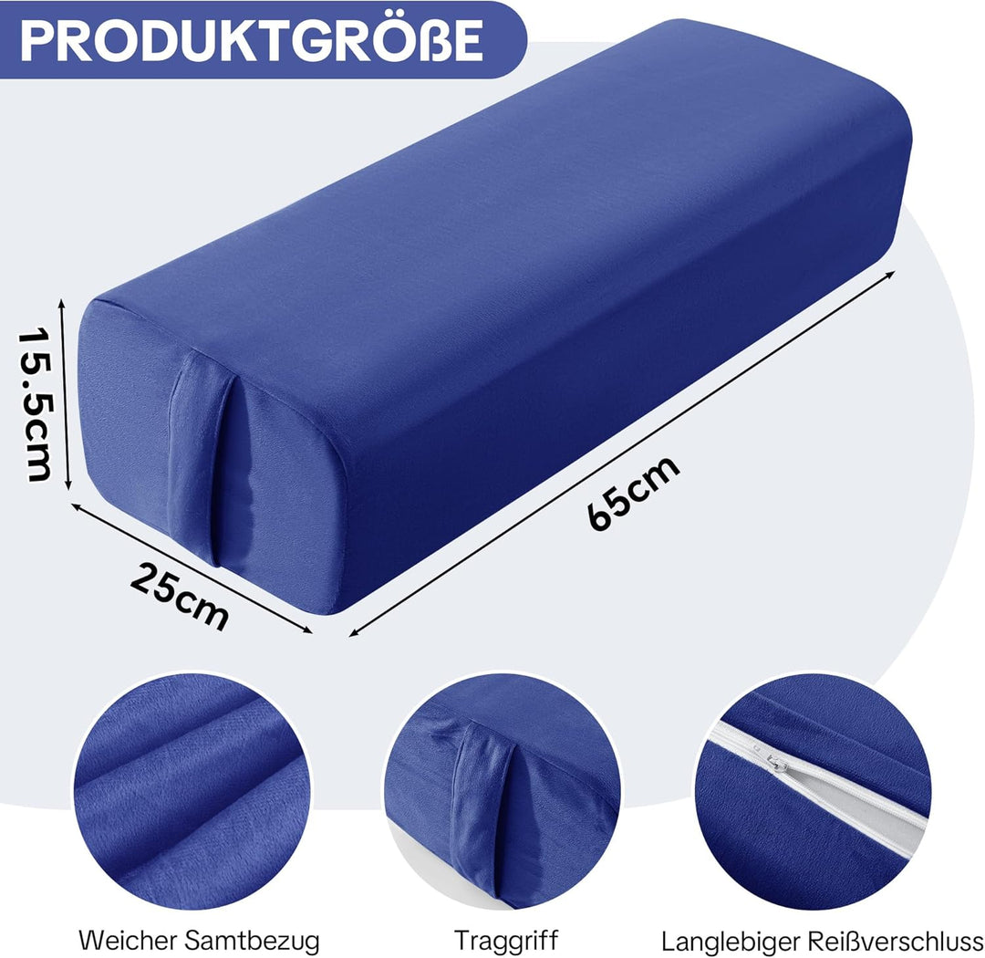 Yoga-Bolster-Kissen, Rechteckiges Yoga-Bolster mit dreilagigem Schaumstoffkern und Tragegriff, Medit