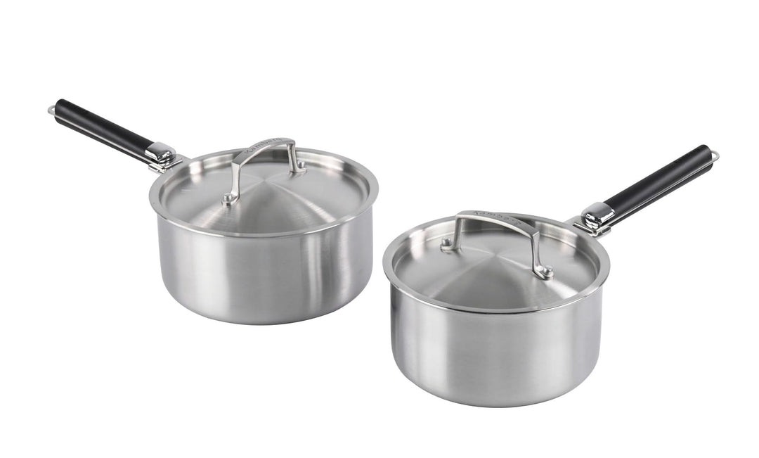 Kamberg - Set mit 2 Töpfen 18/20 cm – 2 abnehmbare Griffe – Edelstahl 18/10 Triply – für alle Herde,