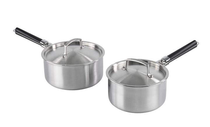 Kamberg - Set mit 2 Töpfen 18/20 cm – 2 abnehmbare Griffe – Edelstahl 18/10 Triply – für alle Herde,