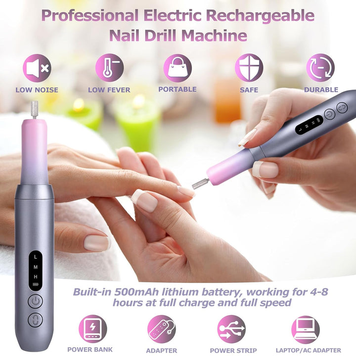 Nagelfräser Elektrische für Gelnägel Kabellos Maniküre Pediküre Set Nagelfeile Elektrisch USB Wieder
