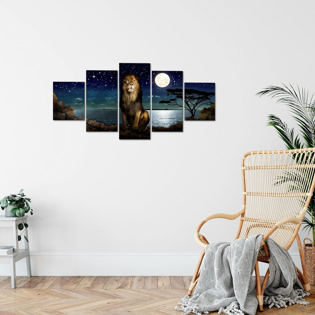 Runa Art Wandbilder Afrika Löwe 5 Teilig Bild auf Vlies Leinwand Deko Wohnzimmer Schlafzimmer Nachth