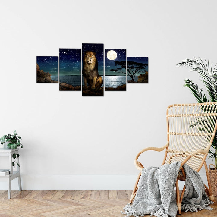 Runa Art Wandbilder Afrika Löwe 5 Teilig Bild auf Vlies Leinwand Deko Wohnzimmer Schlafzimmer Nachth