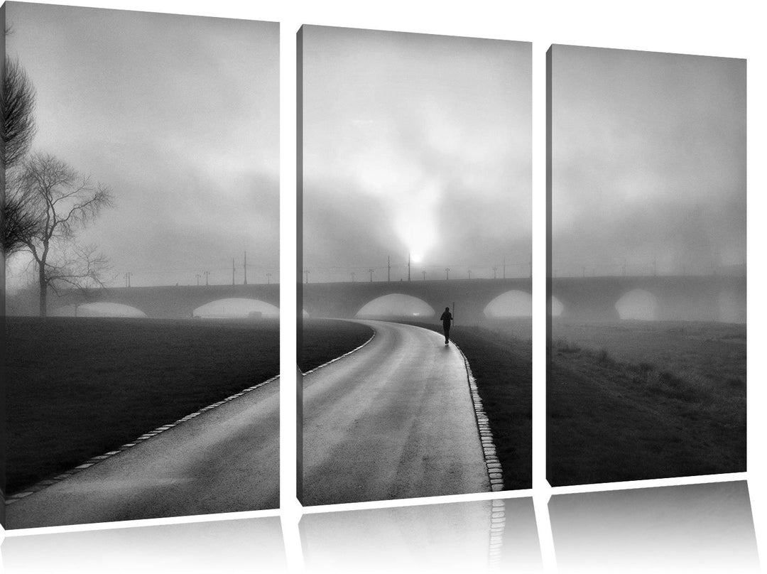 Pixxprint Laufen im Morgengrauen als Leinwandbild | Grösse: 3 Teilig (120x80) | Wandbild| Kunstdruck