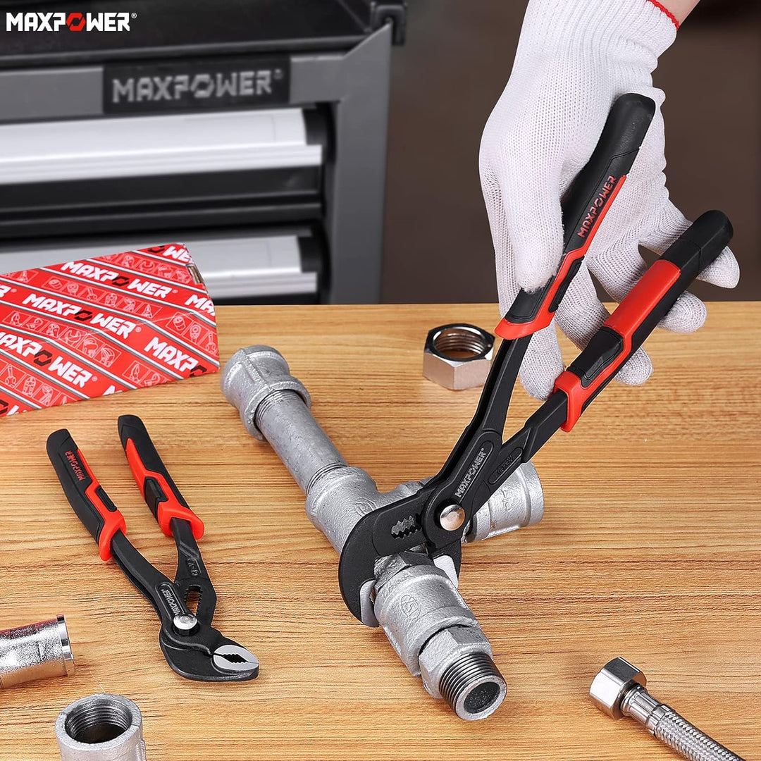 MAXPOWER 2 Stücke Wasserpumpenzange Set 190mm/250mm Rohrzange Set Profi Praktisch grosse Öffnungskap