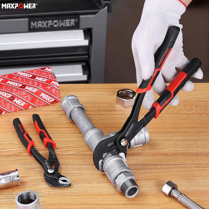 MAXPOWER 2 Stücke Wasserpumpenzange Set 190mm/250mm Rohrzange Set Profi Praktisch grosse Öffnungskap
