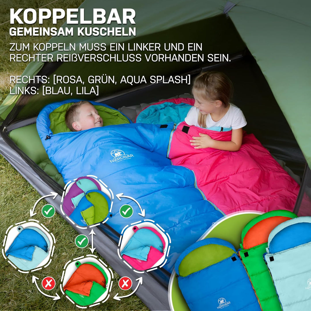 NORDBÄR® Kinderschlafsack für Jungs &amp; Mädchen bis 145 cm Körpergrösse | Innenfutter aus 100% Baumwol