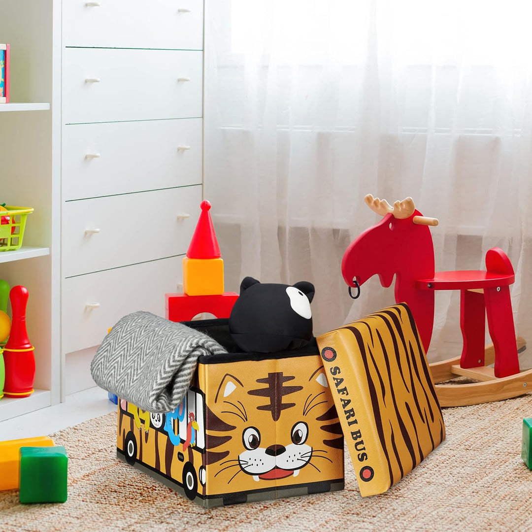 Relaxdays Faltbare Spielzeugkiste Tiger HBT 32 x 48 x 32 cm stabiler Kinder Sitzhocker als Spielzeug