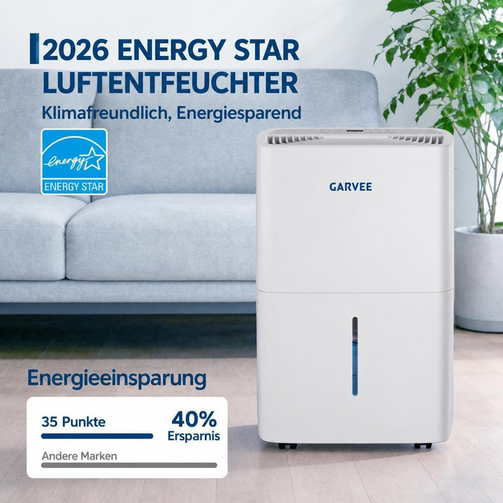 Leiser 20L/Tag Luftentfeuchter für bis zu 280m², Digitalanzeige, Dauerentwässerung, Schimmelschutz,