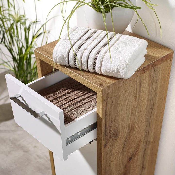 Schildmeyer Bella Midischrank 150644, Holzwerkstoff, Eiche Landhaus Dekor/weiss Glanz, 34,5/33 / 97