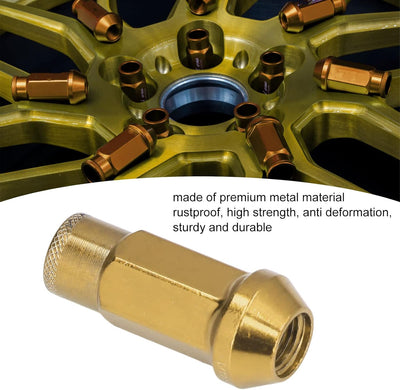 KIMISS Radmuttern, Universal 20 Stück M12x1,25 Metall Radmuttern Universal Autozubehör(Gold), Gold