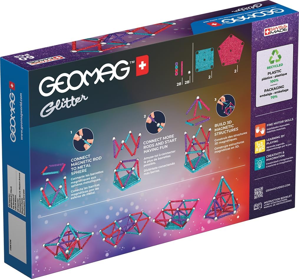 Geomag, Recycled Glitter, Magnetische Konstruktionen mit Glitzereffekt, Bunte und Glitzernde Magnets