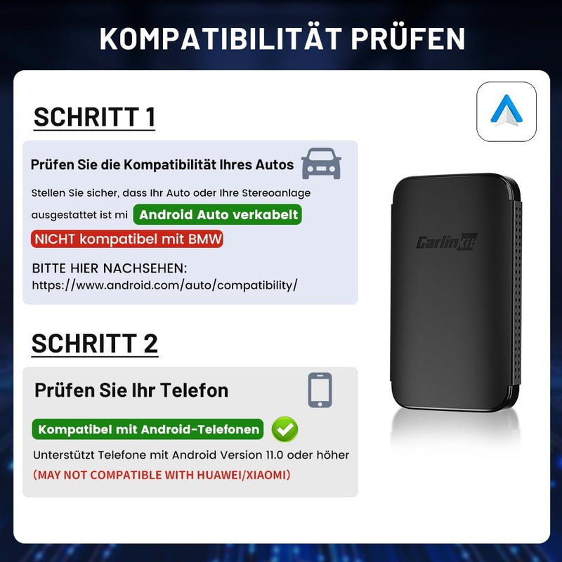 CarlinKit Wireless Android Auto Adapter, direkter Stecker, einfache Einrichtung, sofortige Verbindun