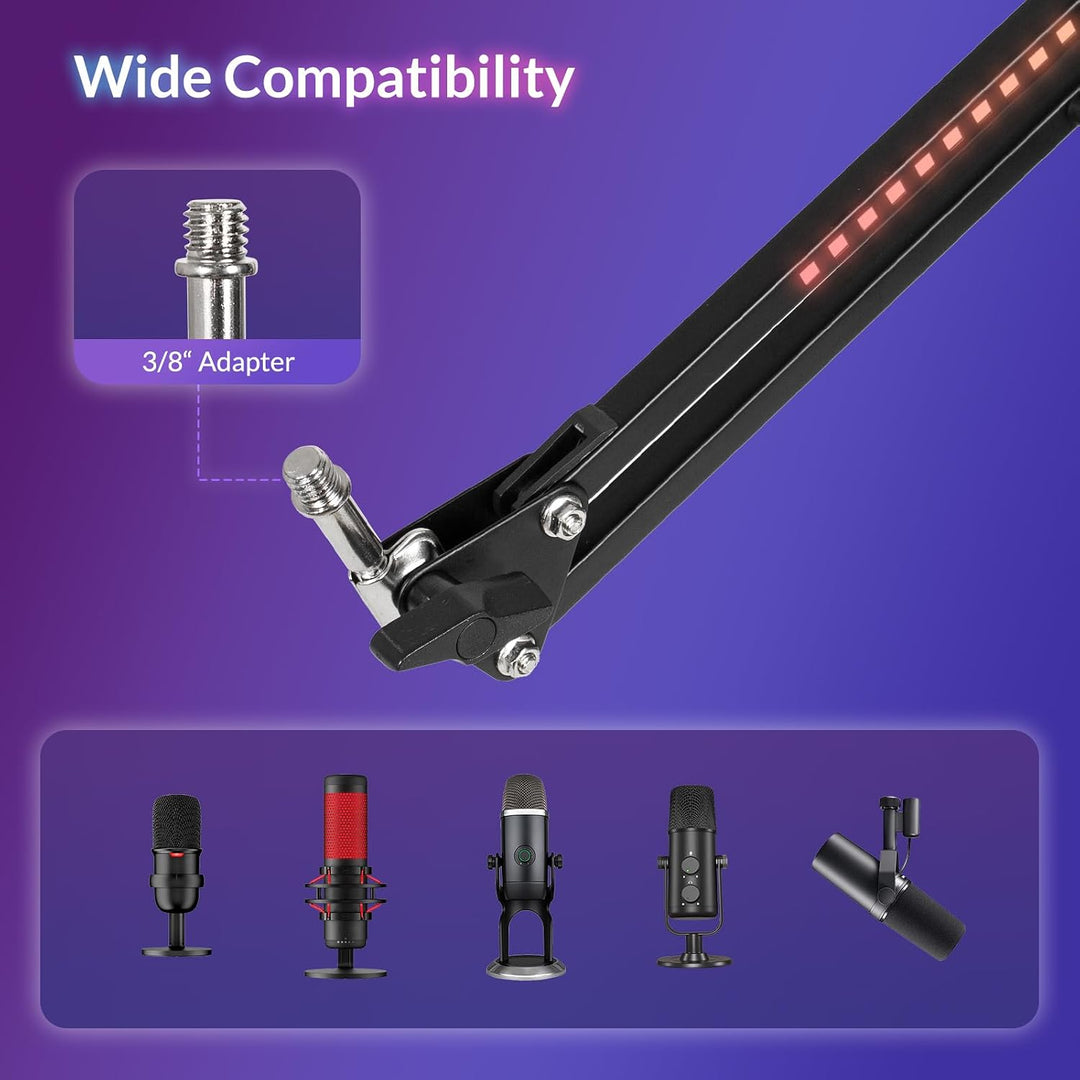 Todeco RGB Mikrofonarm mit Lichteffekt, Verstellbarer Mikrofon Ständer