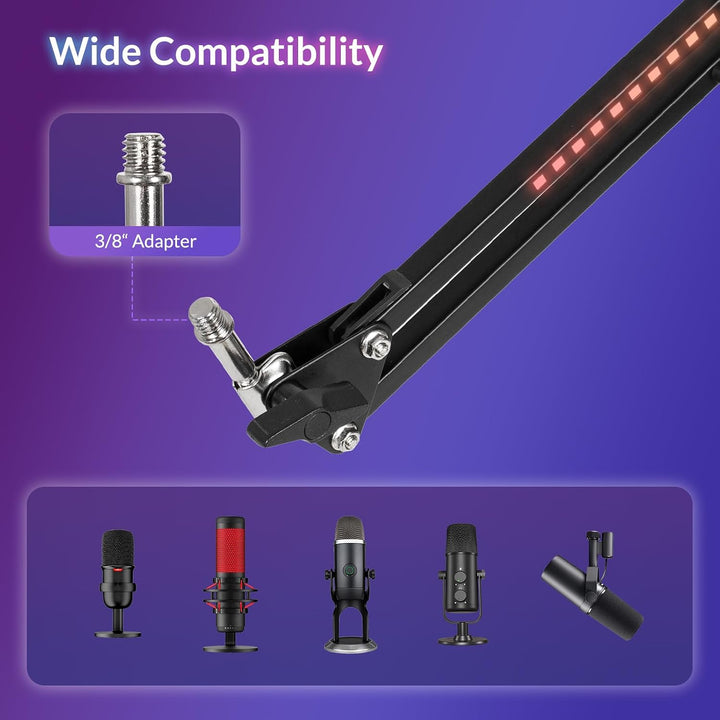 Todeco RGB Mikrofonarm mit Lichteffekt, Verstellbarer Mikrofon Ständer