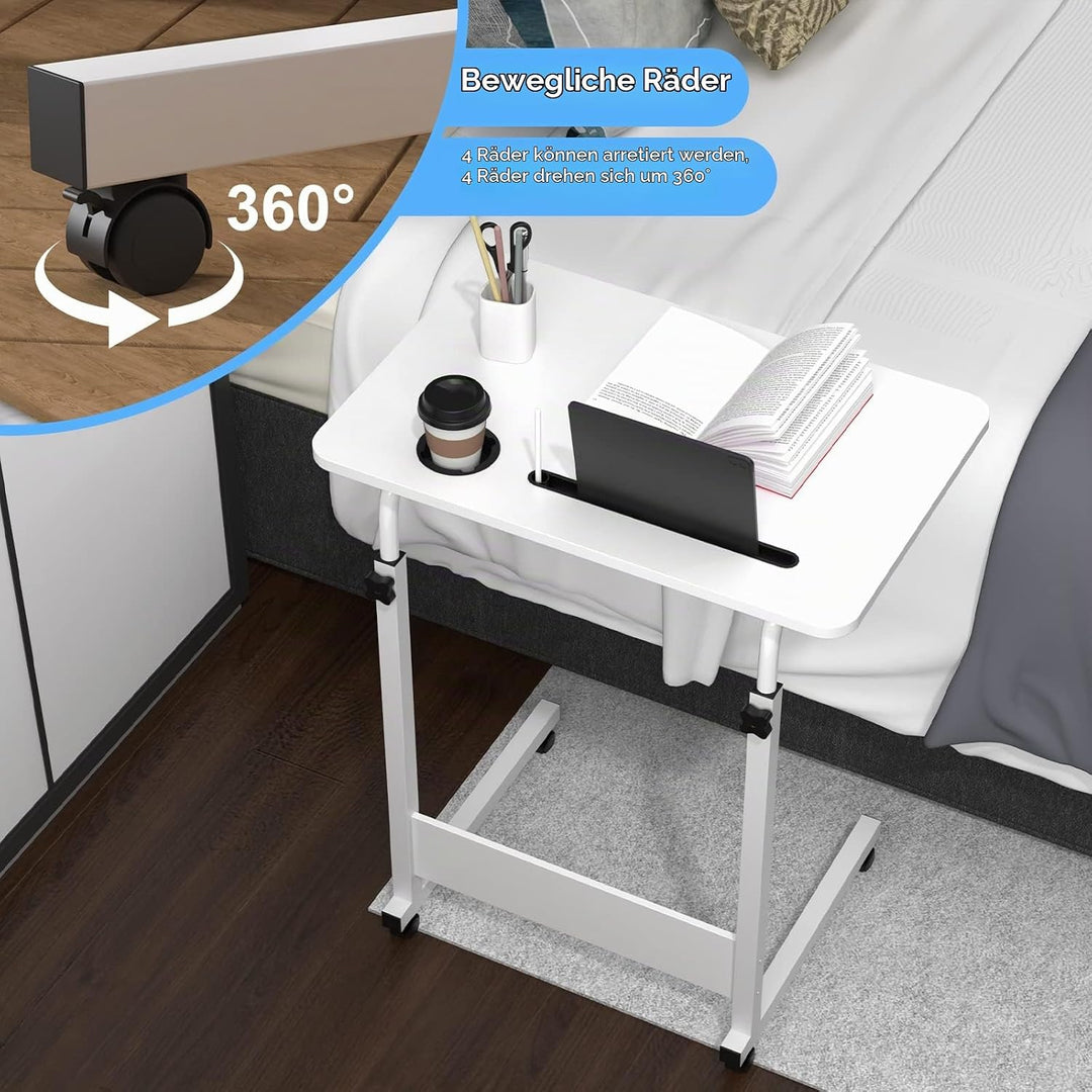 PIPIPOXER 60x40cm Laptoptisch mit Rollen, Laptoptisch höhenverstellbarer 69-90 cm, Schreibtisch Comp