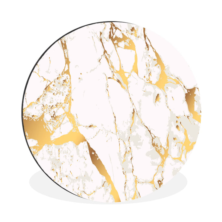 Wandbild Rund Wanddeko Deko Wohnzimmer Bilder 60x60 cm Marmor - Gold - Weiss - Chic 60.00 x 60.00 cm