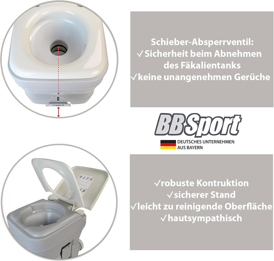 Montafox Camping Toilette 20 L Angenehme Sitzhöhe Tragbare Reise Toilette bis 130 kg Wohnwagen Campe